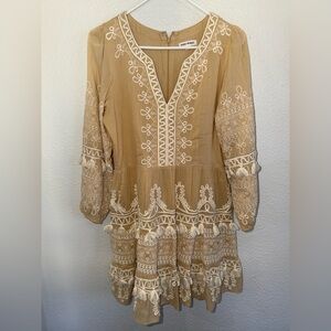 Roller Rabbit Beige Embroidered Long Sleeve Dress